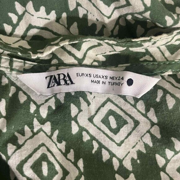 ZARA MINI CADIE GREEN PRINTED V-NECK‎ DRESS SIZE XSMALL 100% COTTON - Picture 5 of 6